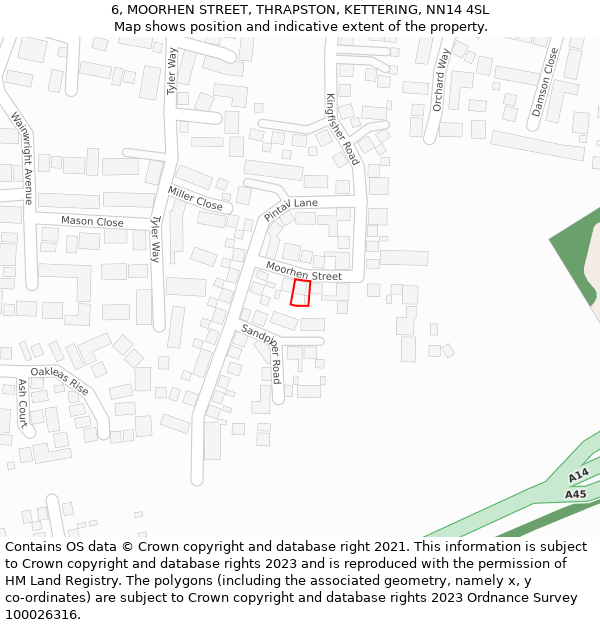 6, MOORHEN STREET, THRAPSTON, KETTERING, NN14 4SL: Location map and indicative extent of plot