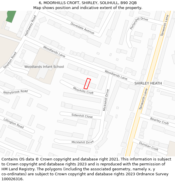 6, MOORHILLS CROFT, SHIRLEY, SOLIHULL, B90 2QB: Location map and indicative extent of plot