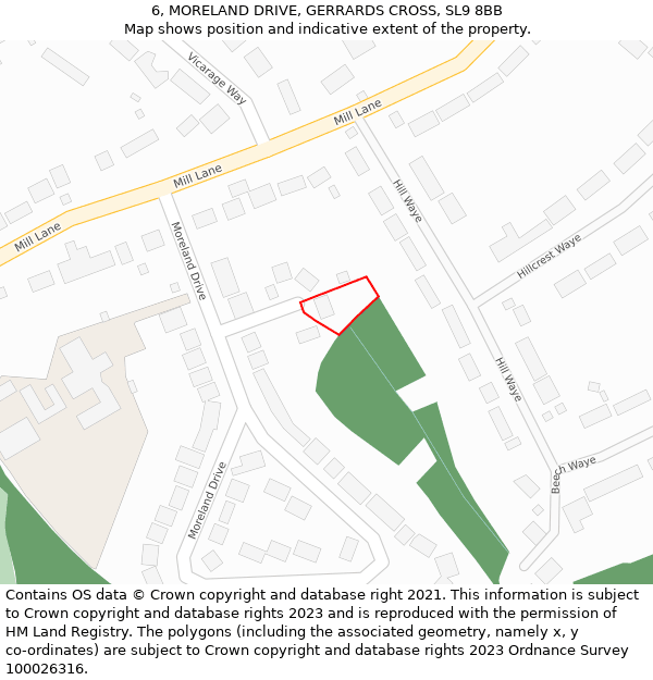 6, MORELAND DRIVE, GERRARDS CROSS, SL9 8BB: Location map and indicative extent of plot