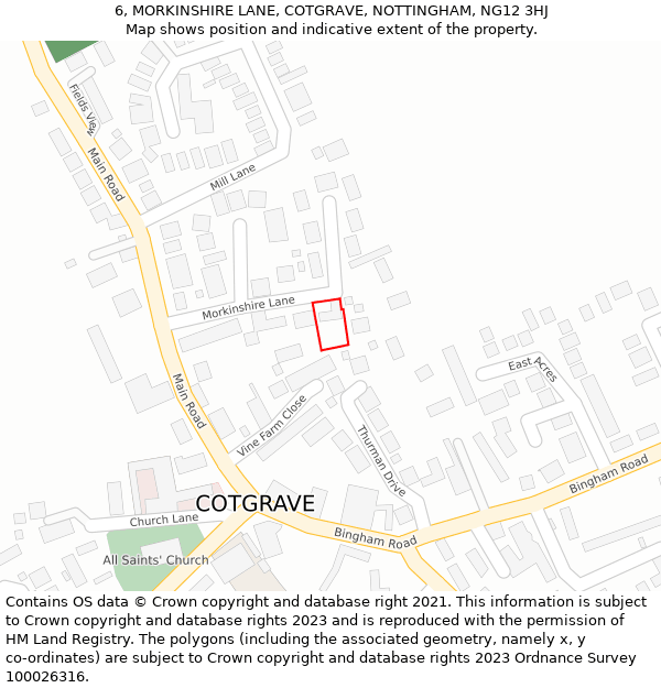 6, MORKINSHIRE LANE, COTGRAVE, NOTTINGHAM, NG12 3HJ: Location map and indicative extent of plot