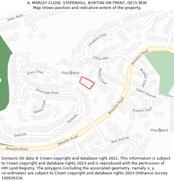6, MORLEY CLOSE, STAPENHILL, BURTON-ON-TRENT, DE15 9EW: Location map and indicative extent of plot