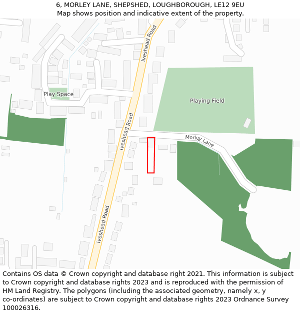 6, MORLEY LANE, SHEPSHED, LOUGHBOROUGH, LE12 9EU: Location map and indicative extent of plot