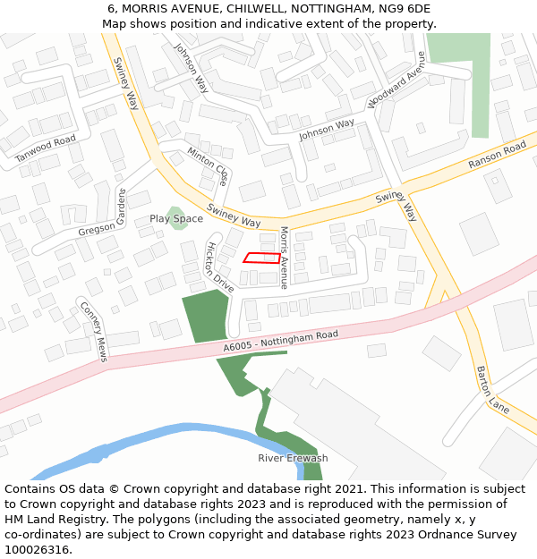 6, MORRIS AVENUE, CHILWELL, NOTTINGHAM, NG9 6DE: Location map and indicative extent of plot