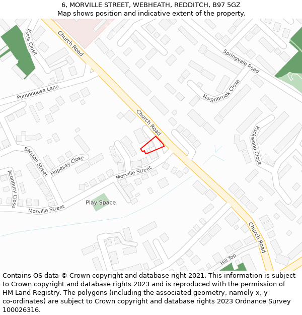 6, MORVILLE STREET, WEBHEATH, REDDITCH, B97 5GZ: Location map and indicative extent of plot