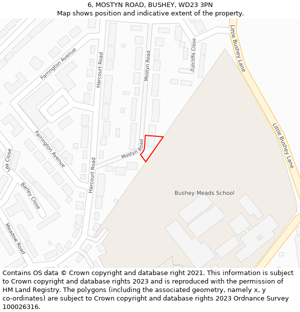 6, MOSTYN ROAD, BUSHEY, WD23 3PN: Location map and indicative extent of plot