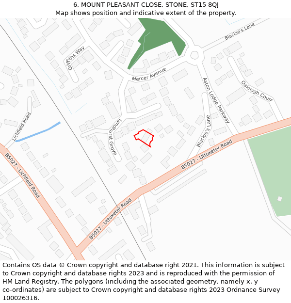 6, MOUNT PLEASANT CLOSE, STONE, ST15 8QJ: Location map and indicative extent of plot