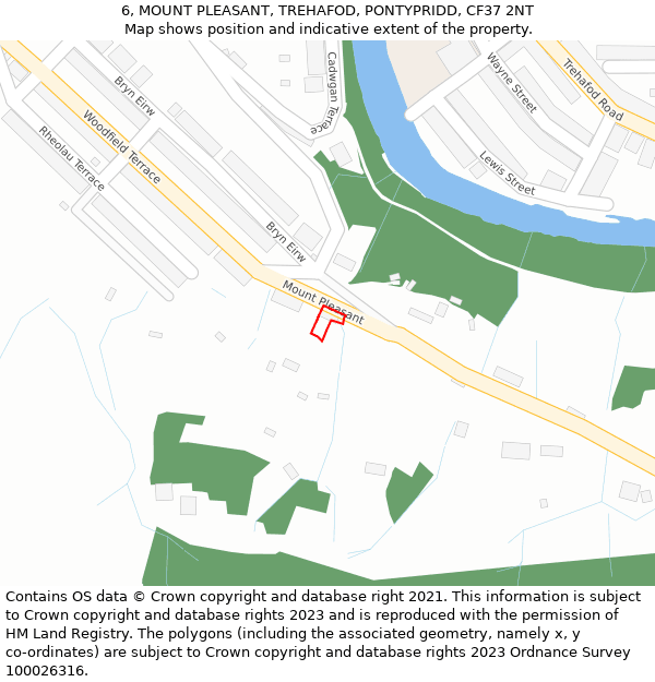 6, MOUNT PLEASANT, TREHAFOD, PONTYPRIDD, CF37 2NT: Location map and indicative extent of plot
