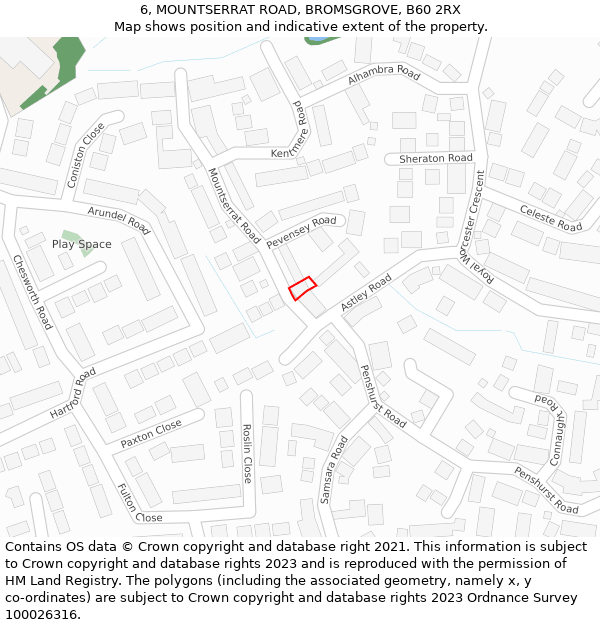 6, MOUNTSERRAT ROAD, BROMSGROVE, B60 2RX: Location map and indicative extent of plot