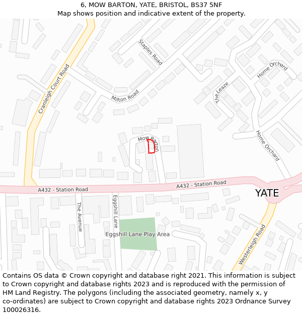 6, MOW BARTON, YATE, BRISTOL, BS37 5NF: Location map and indicative extent of plot