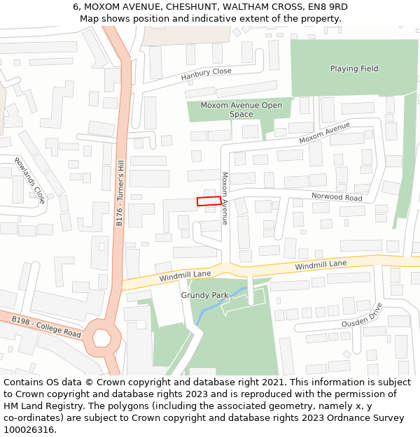 6, MOXOM AVENUE, CHESHUNT, WALTHAM CROSS, EN8 9RD: Location map and indicative extent of plot