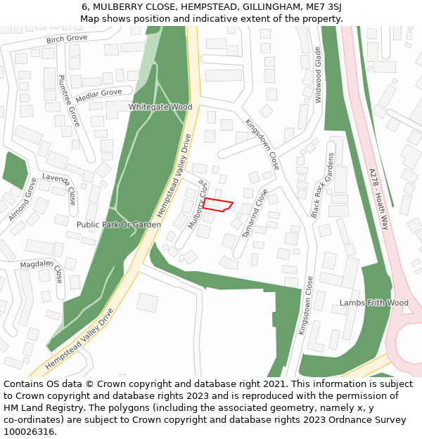 6, MULBERRY CLOSE, HEMPSTEAD, GILLINGHAM, ME7 3SJ: Location map and indicative extent of plot