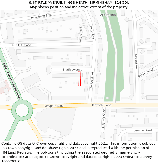 6, MYRTLE AVENUE, KINGS HEATH, BIRMINGHAM, B14 5DU: Location map and indicative extent of plot