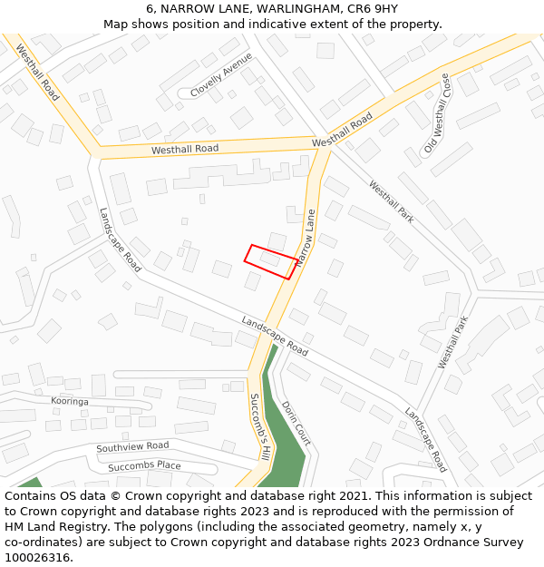 6, NARROW LANE, WARLINGHAM, CR6 9HY: Location map and indicative extent of plot