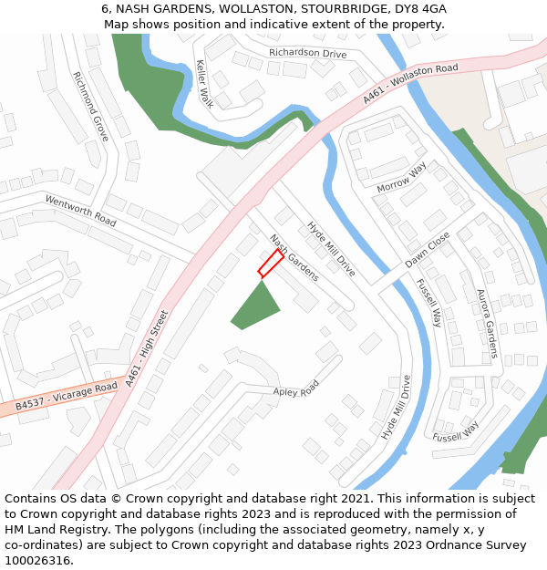 6, NASH GARDENS, WOLLASTON, STOURBRIDGE, DY8 4GA: Location map and indicative extent of plot