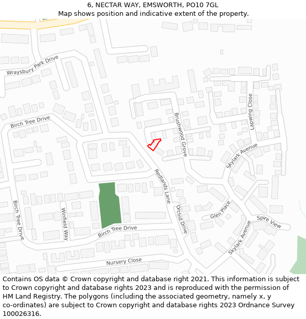6, NECTAR WAY, EMSWORTH, PO10 7GL: Location map and indicative extent of plot