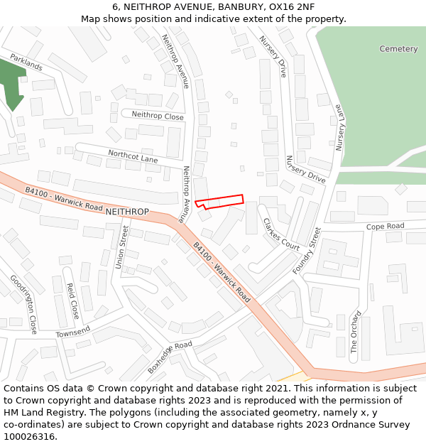 6, NEITHROP AVENUE, BANBURY, OX16 2NF: Location map and indicative extent of plot