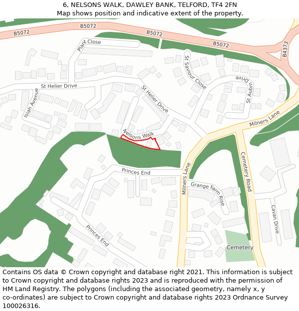 6, NELSONS WALK, DAWLEY BANK, TELFORD, TF4 2FN: Location map and indicative extent of plot