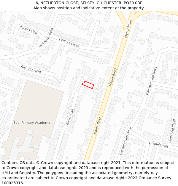 6, NETHERTON CLOSE, SELSEY, CHICHESTER, PO20 0BP: Location map and indicative extent of plot