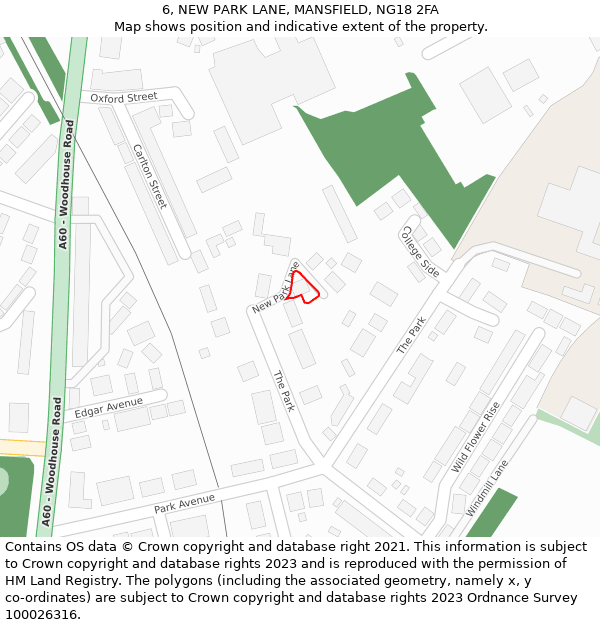 6, NEW PARK LANE, MANSFIELD, NG18 2FA: Location map and indicative extent of plot