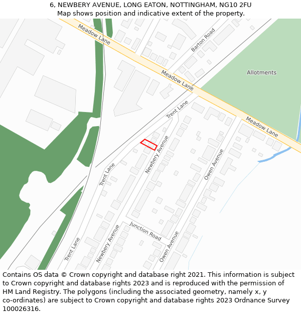 6, NEWBERY AVENUE, LONG EATON, NOTTINGHAM, NG10 2FU: Location map and indicative extent of plot