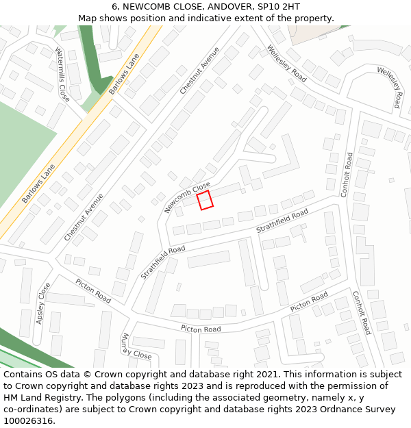 6, NEWCOMB CLOSE, ANDOVER, SP10 2HT: Location map and indicative extent of plot