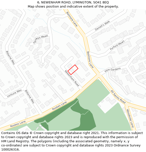 6, NEWENHAM ROAD, LYMINGTON, SO41 8EQ: Location map and indicative extent of plot