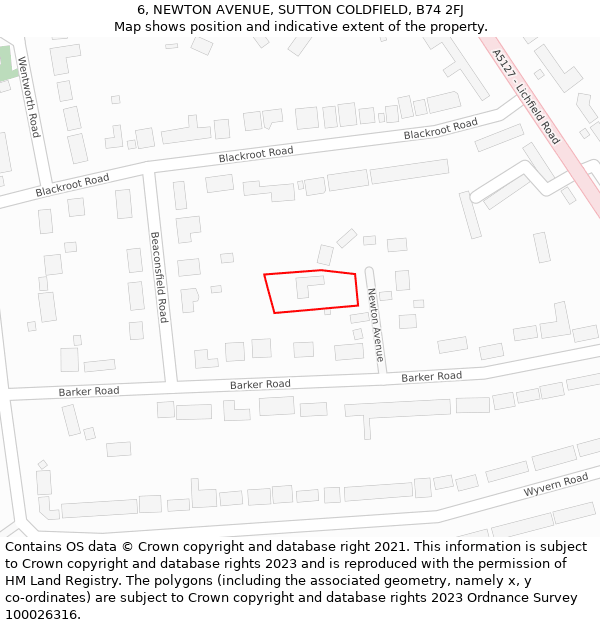 6, NEWTON AVENUE, SUTTON COLDFIELD, B74 2FJ: Location map and indicative extent of plot