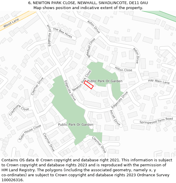 6, NEWTON PARK CLOSE, NEWHALL, SWADLINCOTE, DE11 0AU: Location map and indicative extent of plot