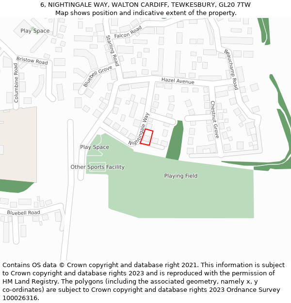 6, NIGHTINGALE WAY, WALTON CARDIFF, TEWKESBURY, GL20 7TW: Location map and indicative extent of plot