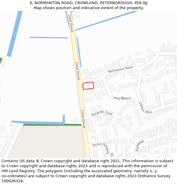 6, NORMANTON ROAD, CROWLAND, PETERBOROUGH, PE6 0JJ: Location map and indicative extent of plot