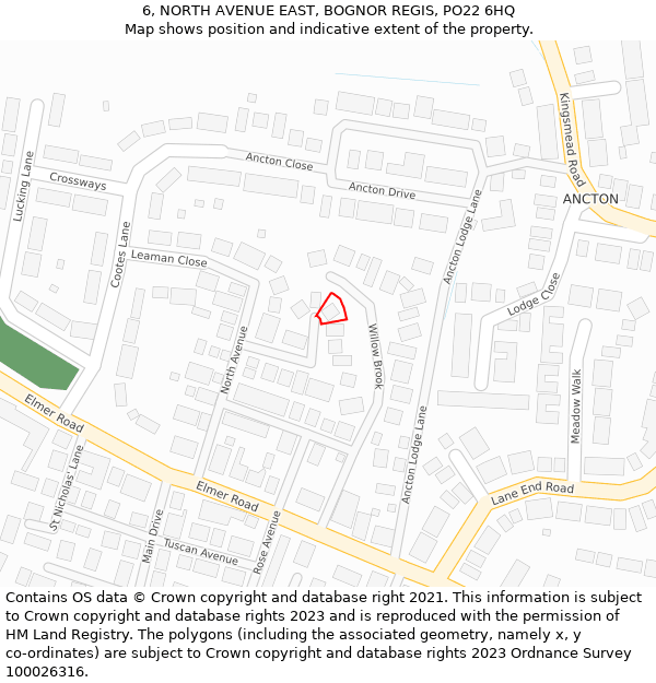 6, NORTH AVENUE EAST, BOGNOR REGIS, PO22 6HQ: Location map and indicative extent of plot