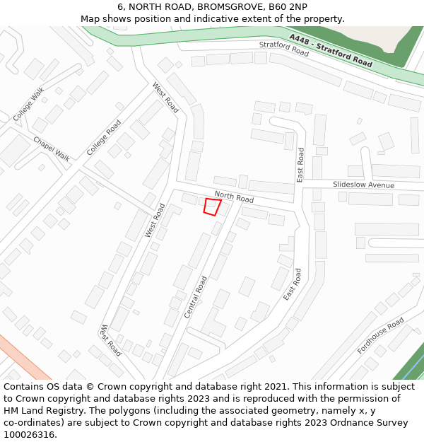 6, NORTH ROAD, BROMSGROVE, B60 2NP: Location map and indicative extent of plot