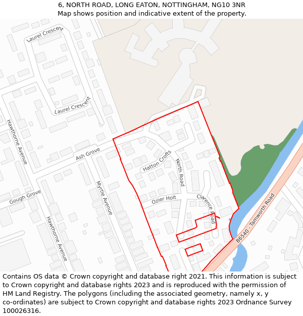 6, NORTH ROAD, LONG EATON, NOTTINGHAM, NG10 3NR: Location map and indicative extent of plot