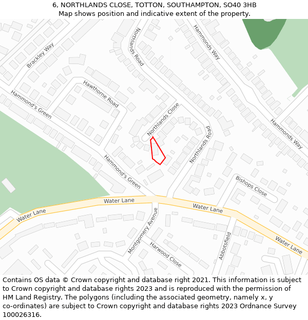 6, NORTHLANDS CLOSE, TOTTON, SOUTHAMPTON, SO40 3HB: Location map and indicative extent of plot