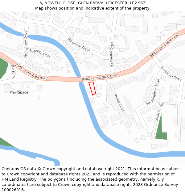 6, NOWELL CLOSE, GLEN PARVA, LEICESTER, LE2 9SZ: Location map and indicative extent of plot