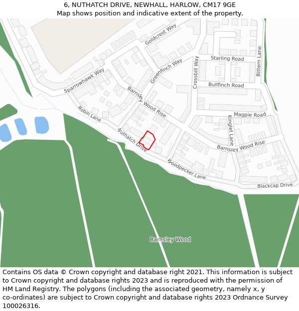 6, NUTHATCH DRIVE, NEWHALL, HARLOW, CM17 9GE: Location map and indicative extent of plot