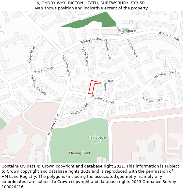 6, OADBY WAY, BICTON HEATH, SHREWSBURY, SY3 5PL: Location map and indicative extent of plot