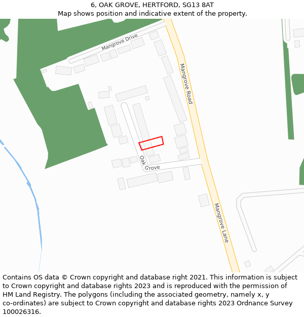 6, OAK GROVE, HERTFORD, SG13 8AT: Location map and indicative extent of plot