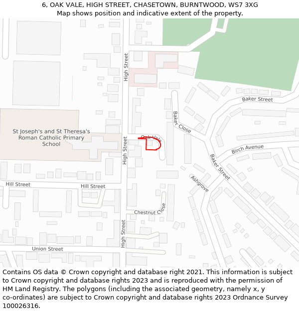 6, OAK VALE, HIGH STREET, CHASETOWN, BURNTWOOD, WS7 3XG: Location map and indicative extent of plot