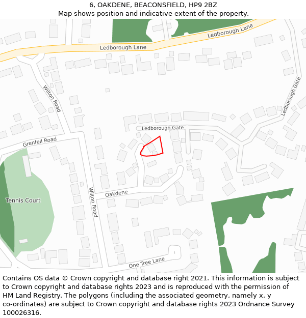 6, OAKDENE, BEACONSFIELD, HP9 2BZ: Location map and indicative extent of plot