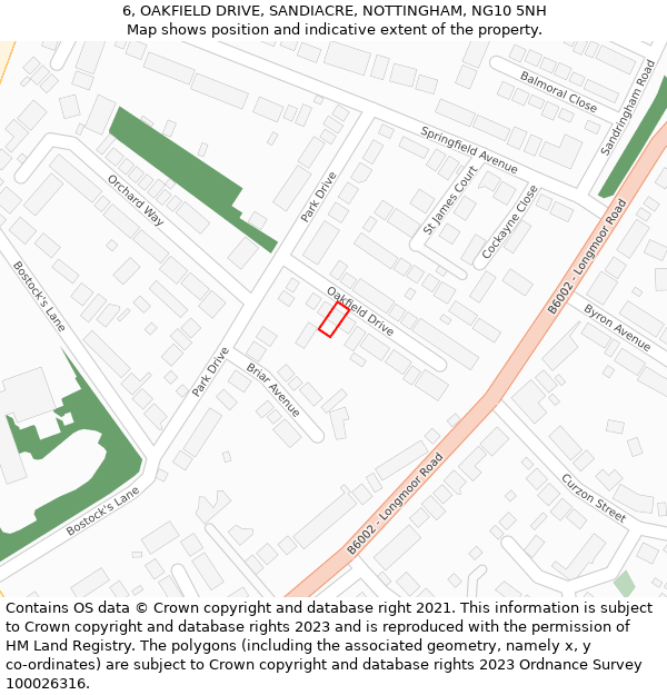 6, OAKFIELD DRIVE, SANDIACRE, NOTTINGHAM, NG10 5NH: Location map and indicative extent of plot