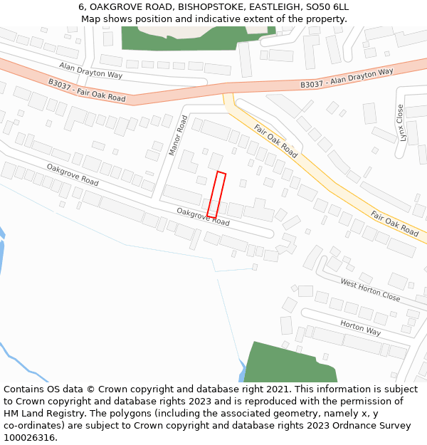 6, OAKGROVE ROAD, BISHOPSTOKE, EASTLEIGH, SO50 6LL: Location map and indicative extent of plot