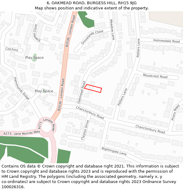 6, OAKMEAD ROAD, BURGESS HILL, RH15 9JG: Location map and indicative extent of plot