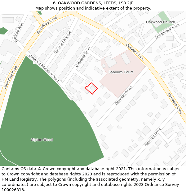 6, OAKWOOD GARDENS, LEEDS, LS8 2JE: Location map and indicative extent of plot