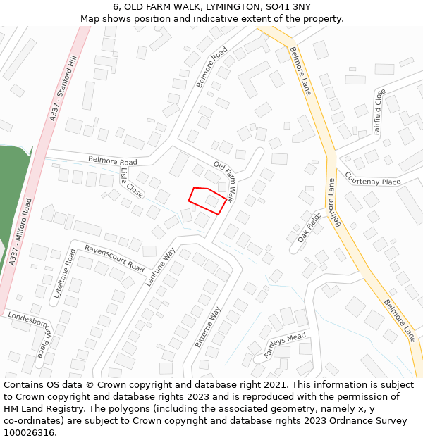 6, OLD FARM WALK, LYMINGTON, SO41 3NY: Location map and indicative extent of plot