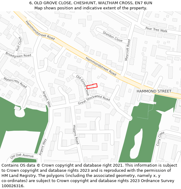 6, OLD GROVE CLOSE, CHESHUNT, WALTHAM CROSS, EN7 6UN: Location map and indicative extent of plot