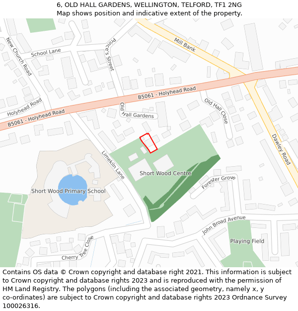 6, OLD HALL GARDENS, WELLINGTON, TELFORD, TF1 2NG: Location map and indicative extent of plot