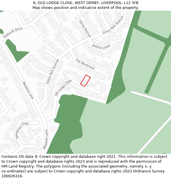 6, OLD LODGE CLOSE, WEST DERBY, LIVERPOOL, L12 5FB: Location map and indicative extent of plot