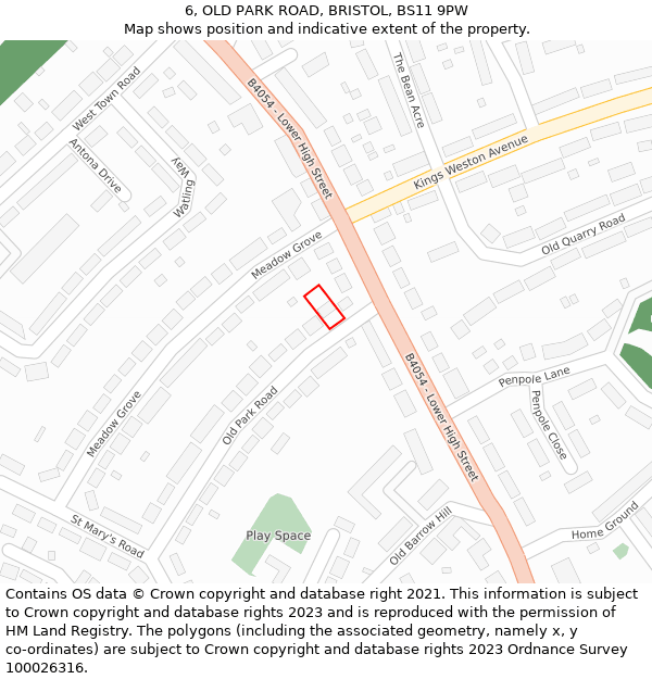 6, OLD PARK ROAD, BRISTOL, BS11 9PW: Location map and indicative extent of plot