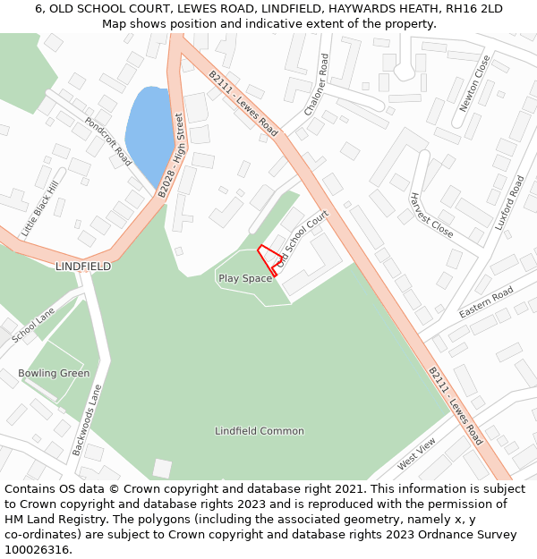 6, OLD SCHOOL COURT, LEWES ROAD, LINDFIELD, HAYWARDS HEATH, RH16 2LD: Location map and indicative extent of plot